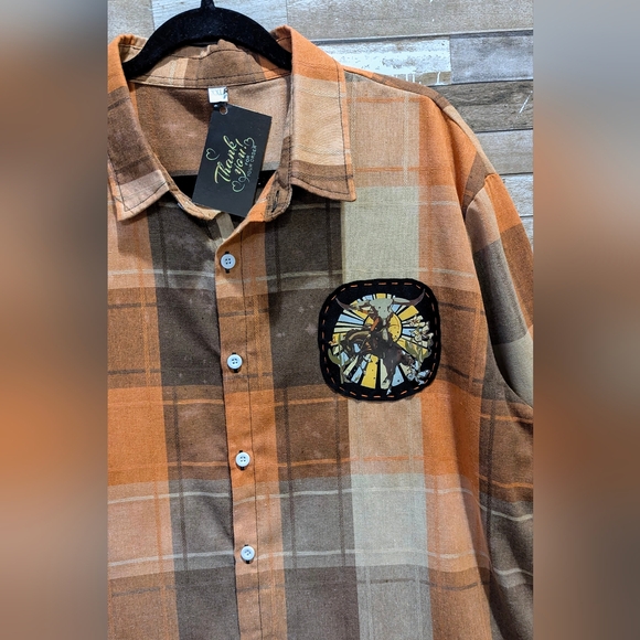 Coors Save A Horse Ride A Cowboy Upcycled Dip Dye Bleach Woven Button Down Shirt - Picture 15 of 15